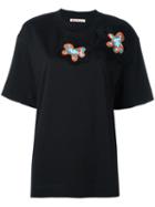 Marni Floral Appliqué T-shirt, Women's, Size: 42, Black, Cotton/spandex/elastane