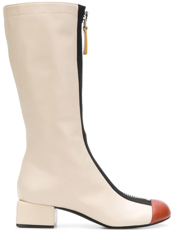 Marni Zip Front Mid-calf Boots - Nude & Neutrals