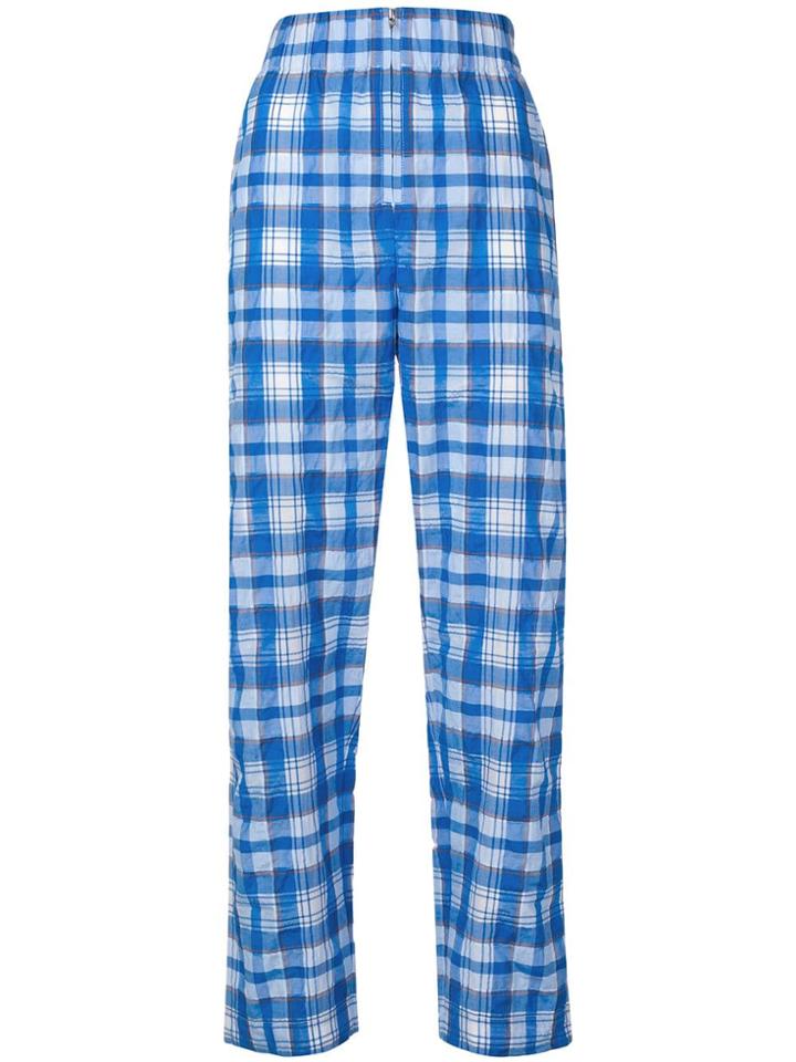Ganni Crinkled Style Checked Trousers - Blue