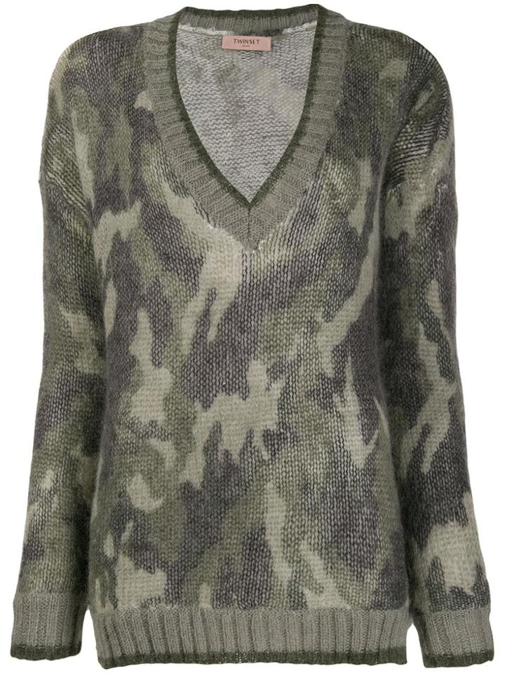 Twin-set V-neck Camo Jumper - Green