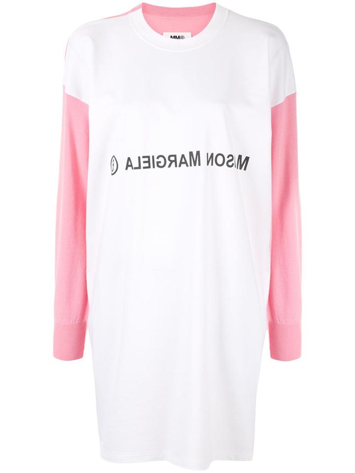 Mm6 Maison Margiela Colour Block Logo T-shirt Dress - White