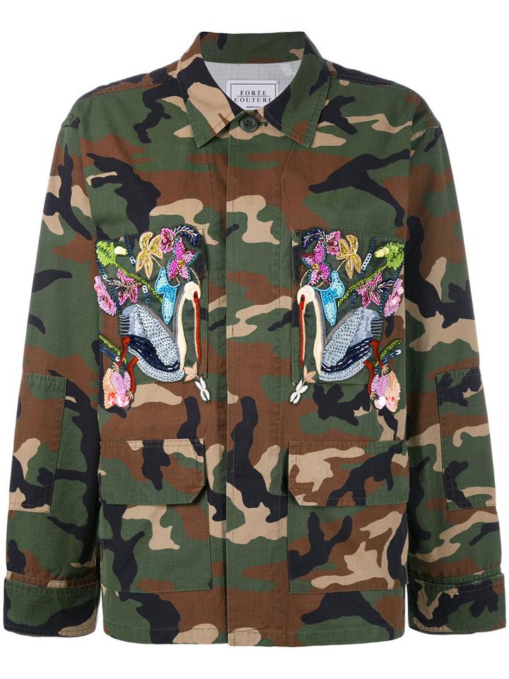 Forte Couture - Embroidered Military Jacket - Women - Cotton - M, Green, Cotton