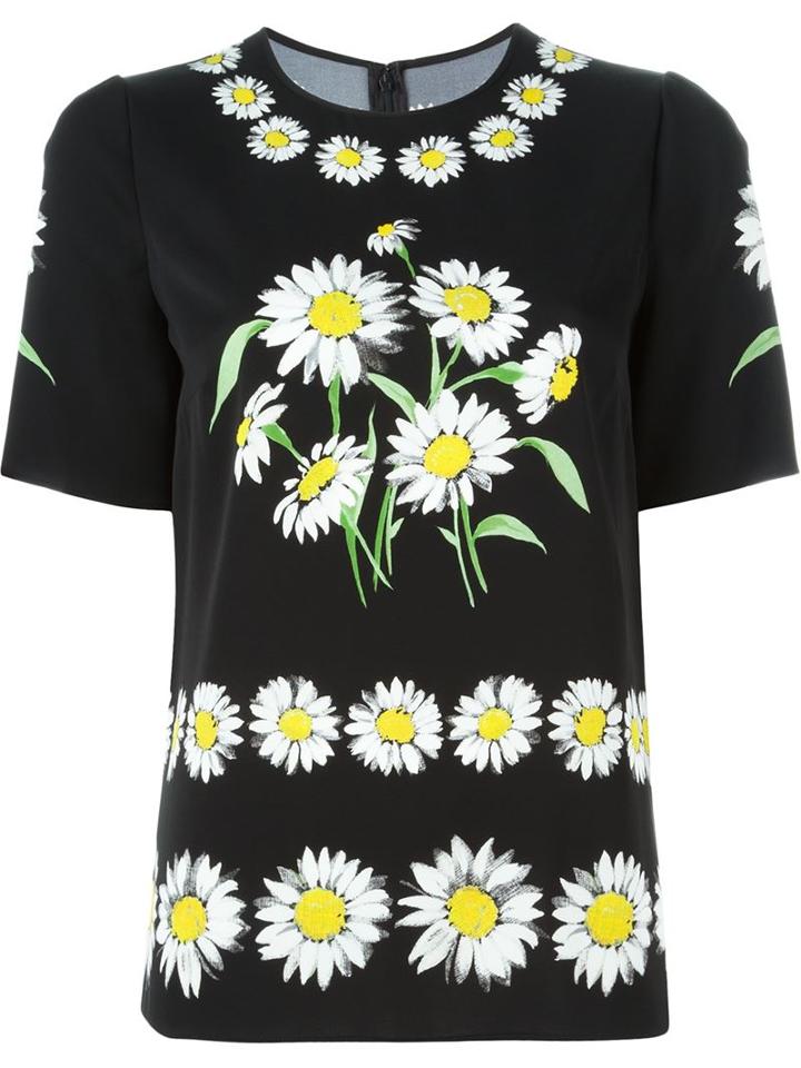 Dolce & Gabbana Daisy Print Top, Women's, Size: 42, Black, Silk/spandex/elastane
