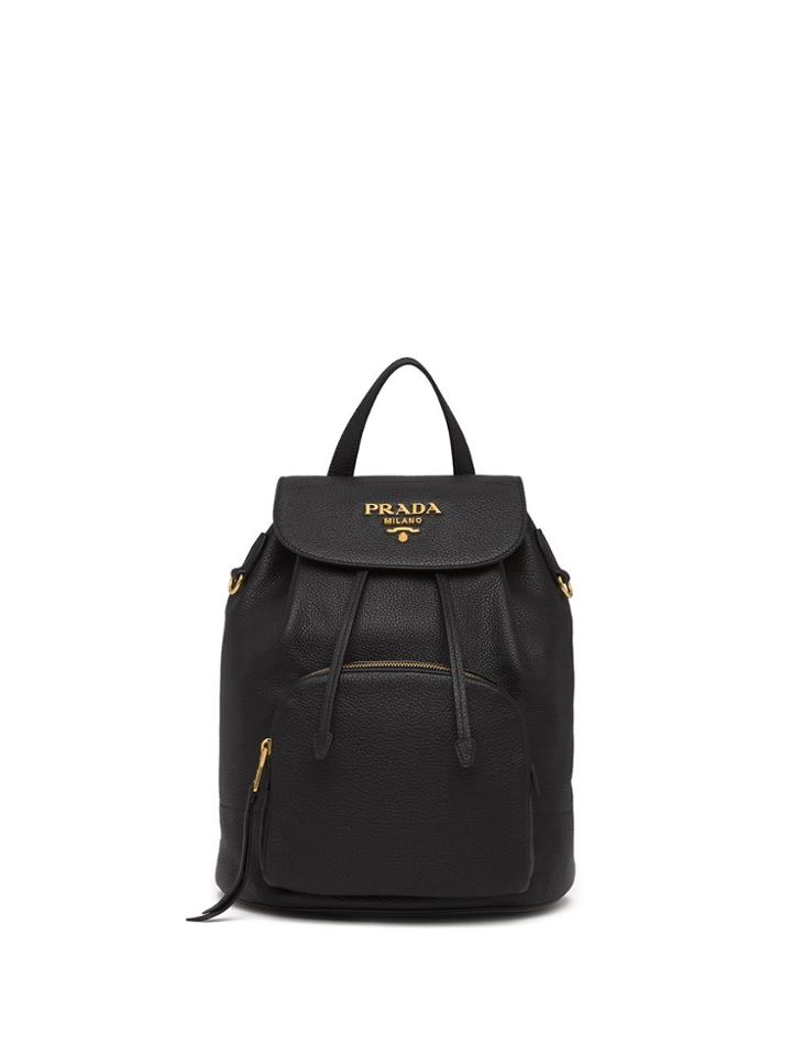 Prada Pebbled Leather Backpack - Black