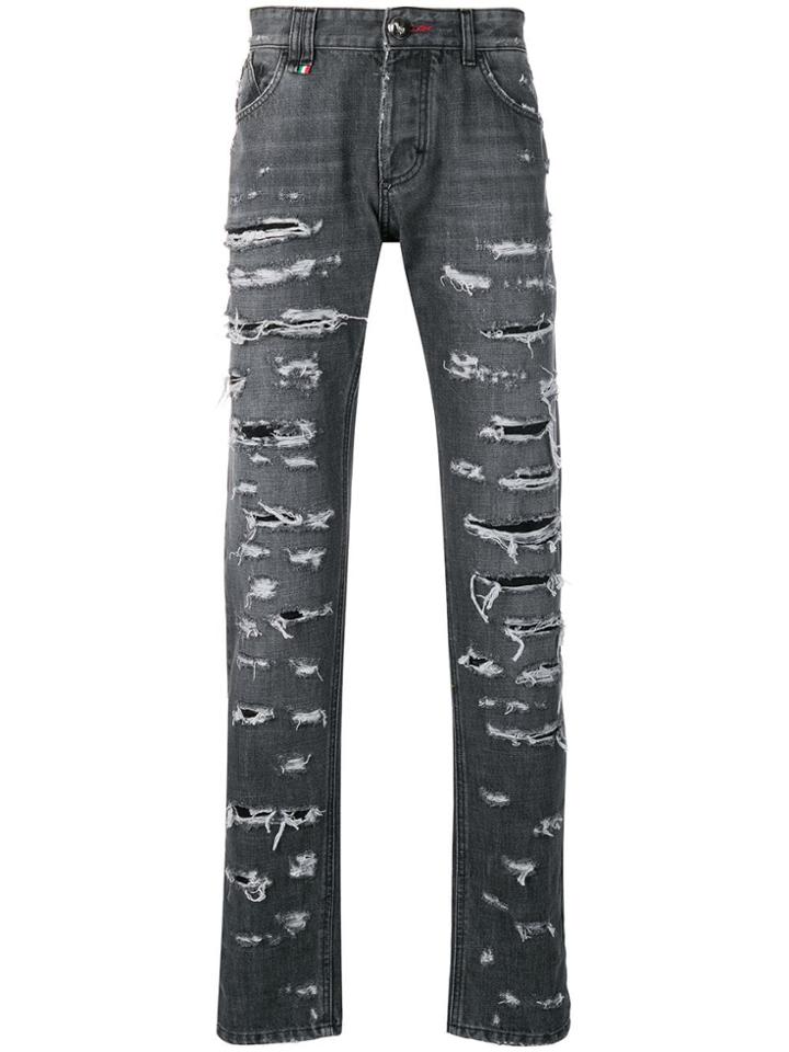 Philipp Plein Ripped Straight-leg Jeans - Grey