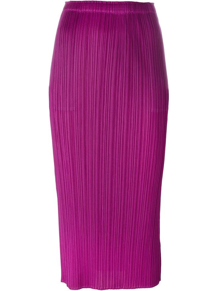 Pleats Please By Issey Miyake Pleated Midi Pencil Skirt, Women's, Size: 2, Pink/purple, Polyester