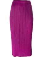 Pleats Please By Issey Miyake Pleated Midi Pencil Skirt, Women's, Size: 2, Pink/purple, Polyester