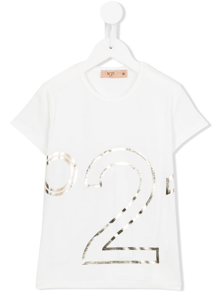 No21 Kids Logo Print T-shirt, Kids Unisex, Size: 11 Yrs, White, Cotton/spandex/elastane
