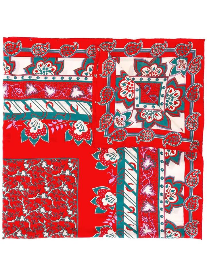 Hermès Vintage Floral Print Scarf, Women's, Red