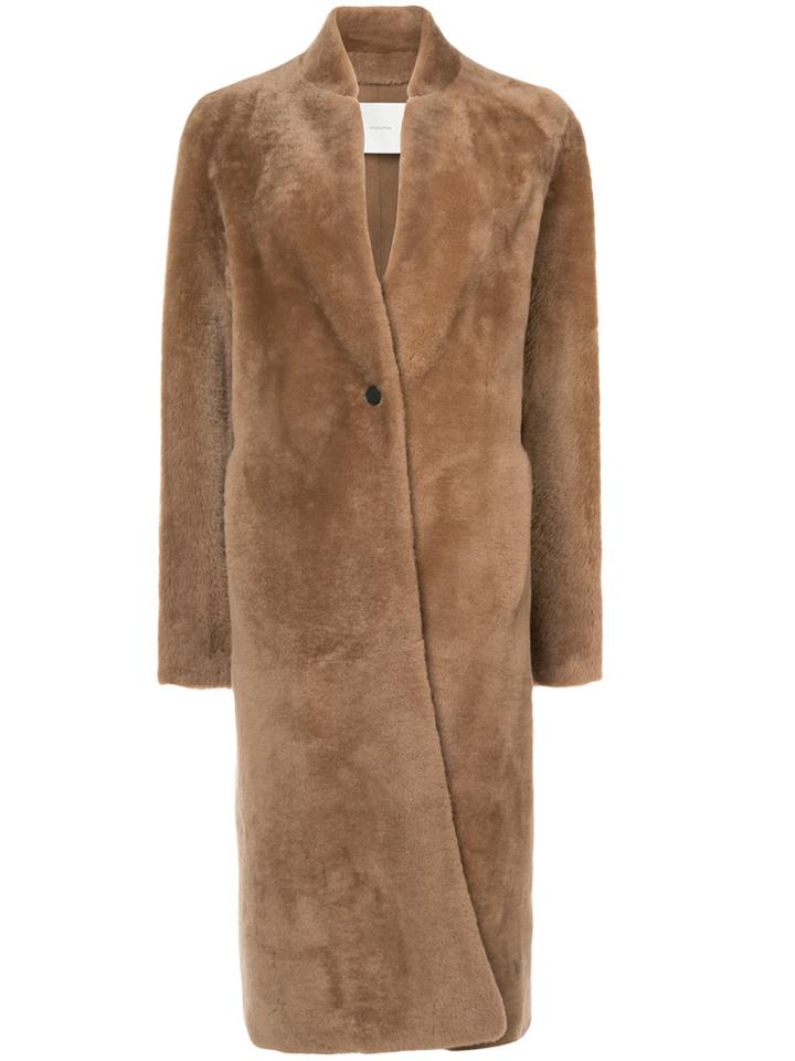 Adam Lippes Shearling Long Car Coat - Brown