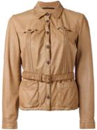 Prada Vintage Belted Leather Jacket, Women's, Size: Large, Brown