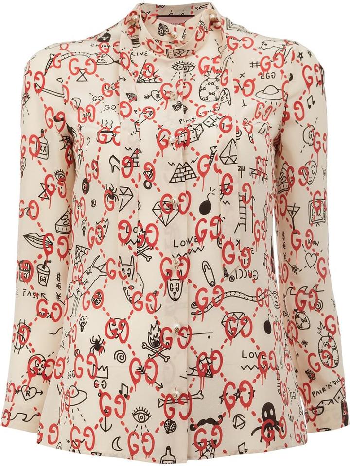 Gucci Guccighost Blouse, Size: 38, White, Silk