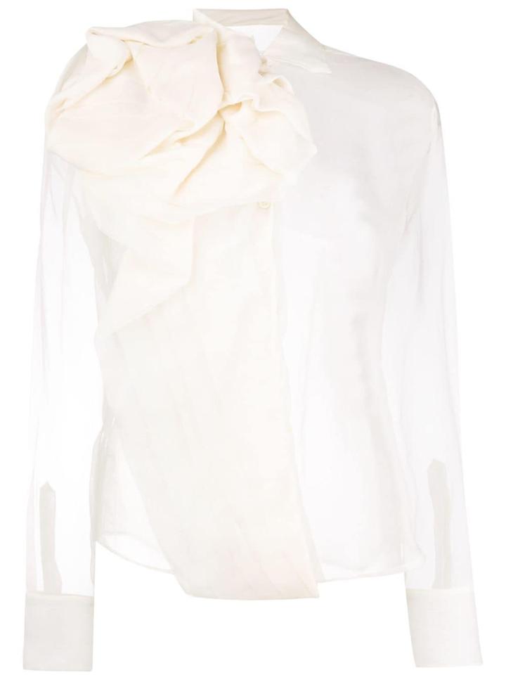 Christian Dior Vintage Draped Design Sheer Blouse - White