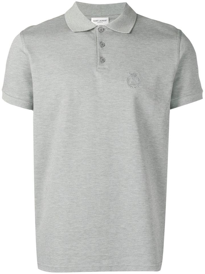 Saint Laurent Embroidered Logo Polo Shirt - Grey