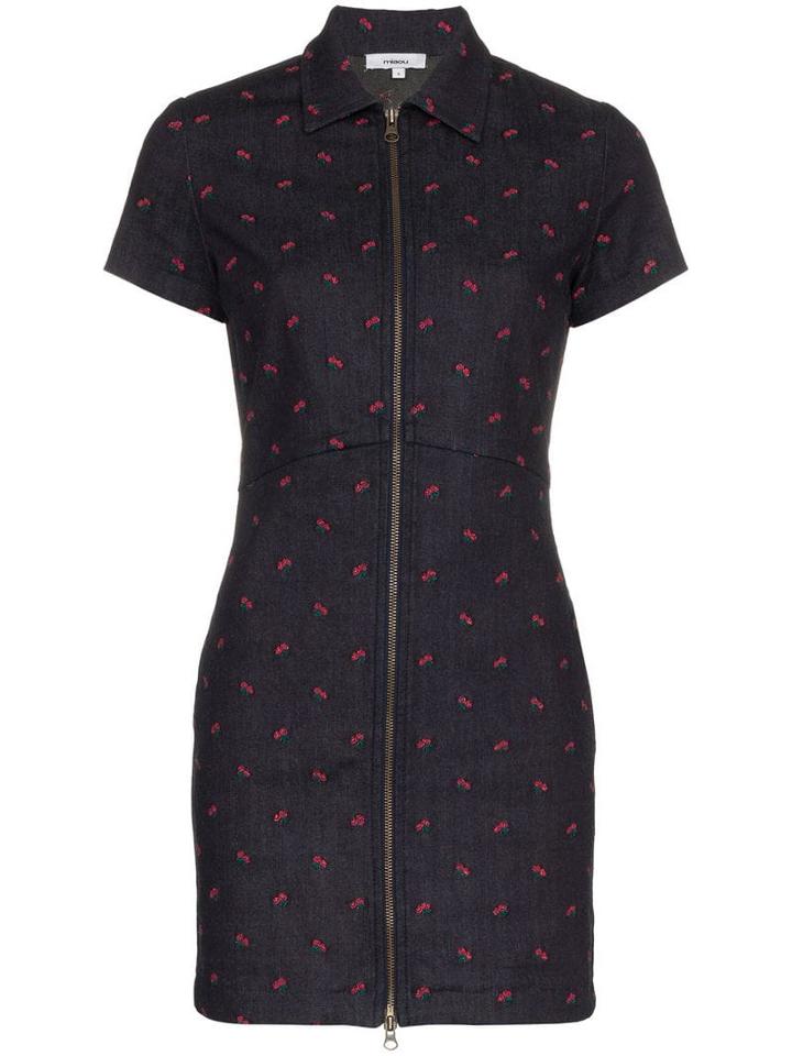 Miaou Serena Short-sleeved Fitted Cotton Blue Dress