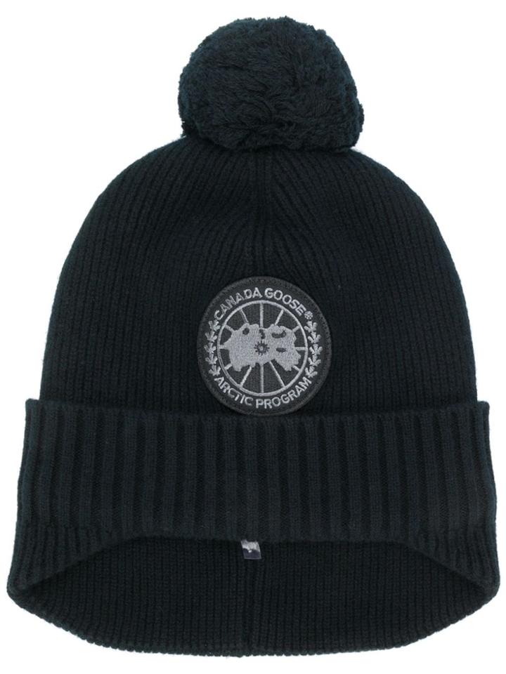 Canada Goose Logo Patch Ribbed Beanie - Black