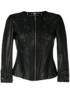 Versace Collection Baroque Stencil Cut Leather Jacket - Black