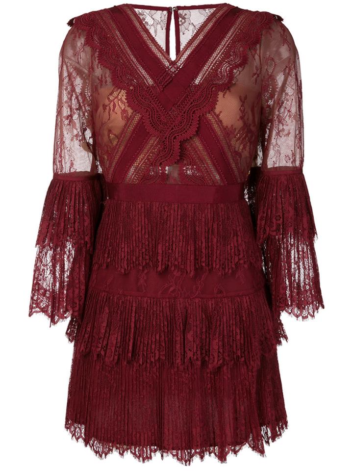 Self-portrait Ruffled Lace Dress - Red