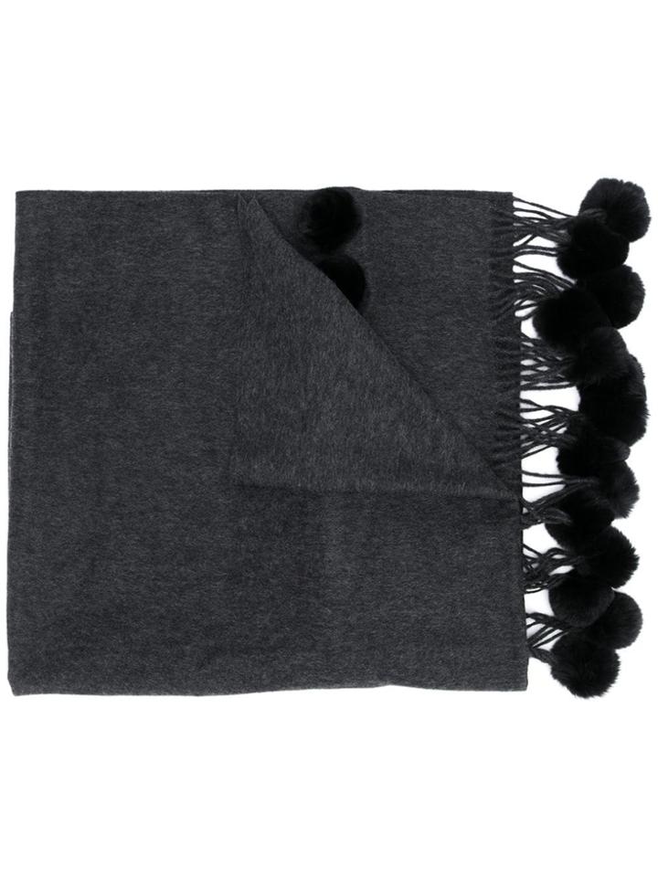 N.peal Fur Bobble Trim Scarf - Black