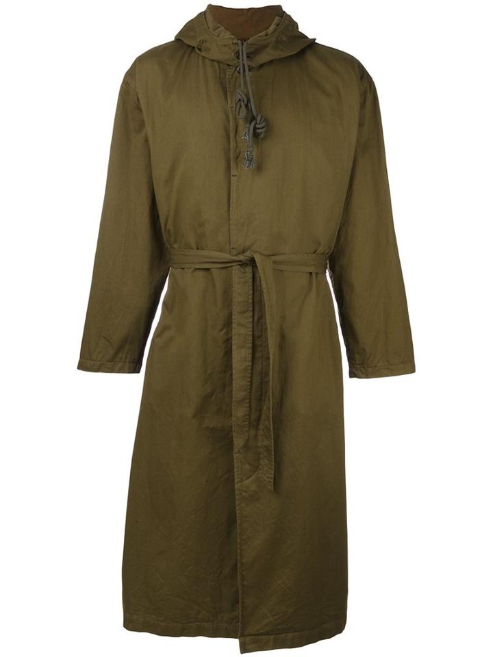 Yohji Yamamoto Hooded Trench Coat, Men's, Size: 3, Green, Cotton/cupro
