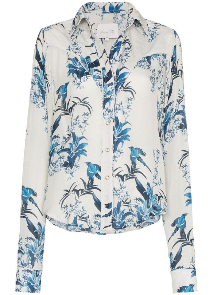 Johanna Ortiz Azalea Floral Print Silk Shirt - White Blue