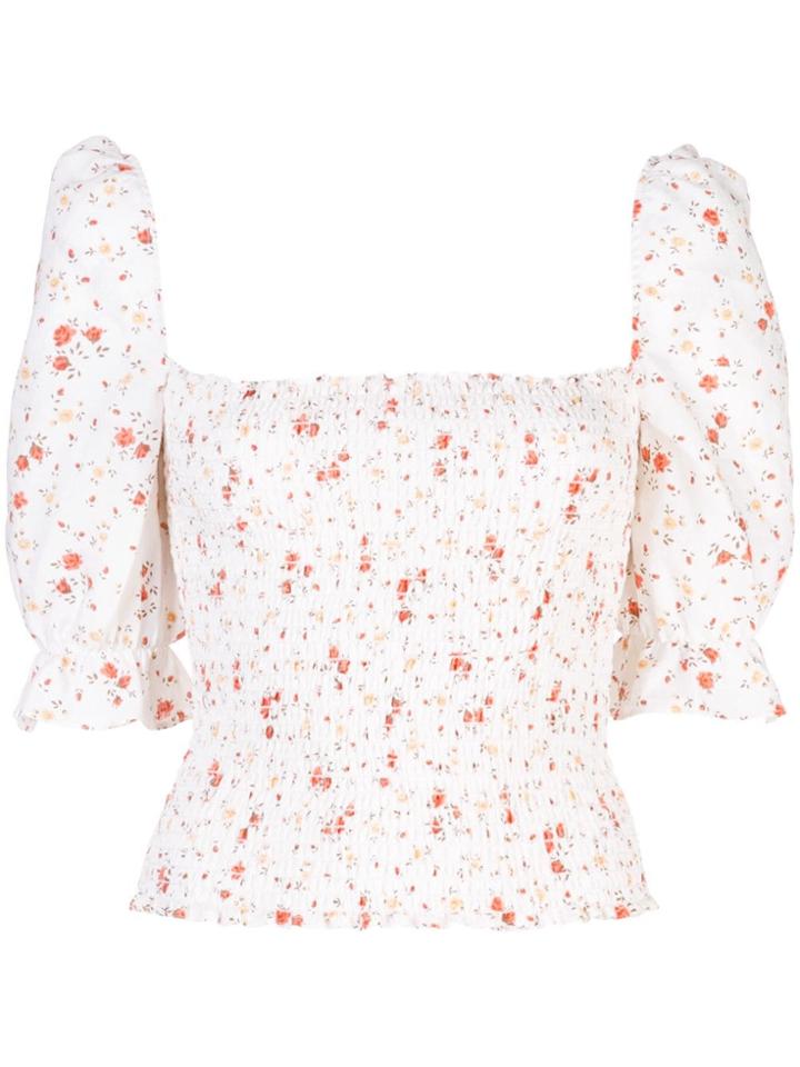 Reformation Clementine Smocked Top - White