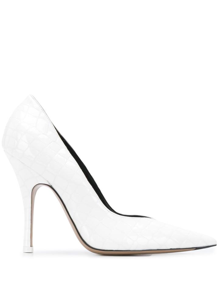 Attico Crocodile Effect Pointed Pumps - White