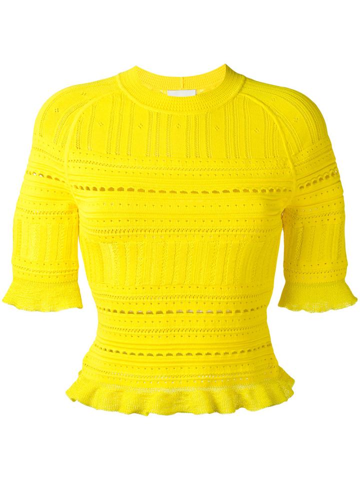 3.1 Phillip Lim Knitted Lace-detail Top, Women's, Size: Large, Yellow/orange, Viscose/nylon/polyester/spandex/elastane