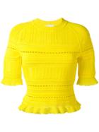 3.1 Phillip Lim Knitted Lace-detail Top, Women's, Size: Large, Yellow/orange, Viscose/nylon/polyester/spandex/elastane