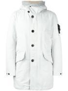 Stone Island Hooded Coat, Men's, Size: Medium, White, Polyester/polyamide/polyurethane Resin/sheep Skin/shearling