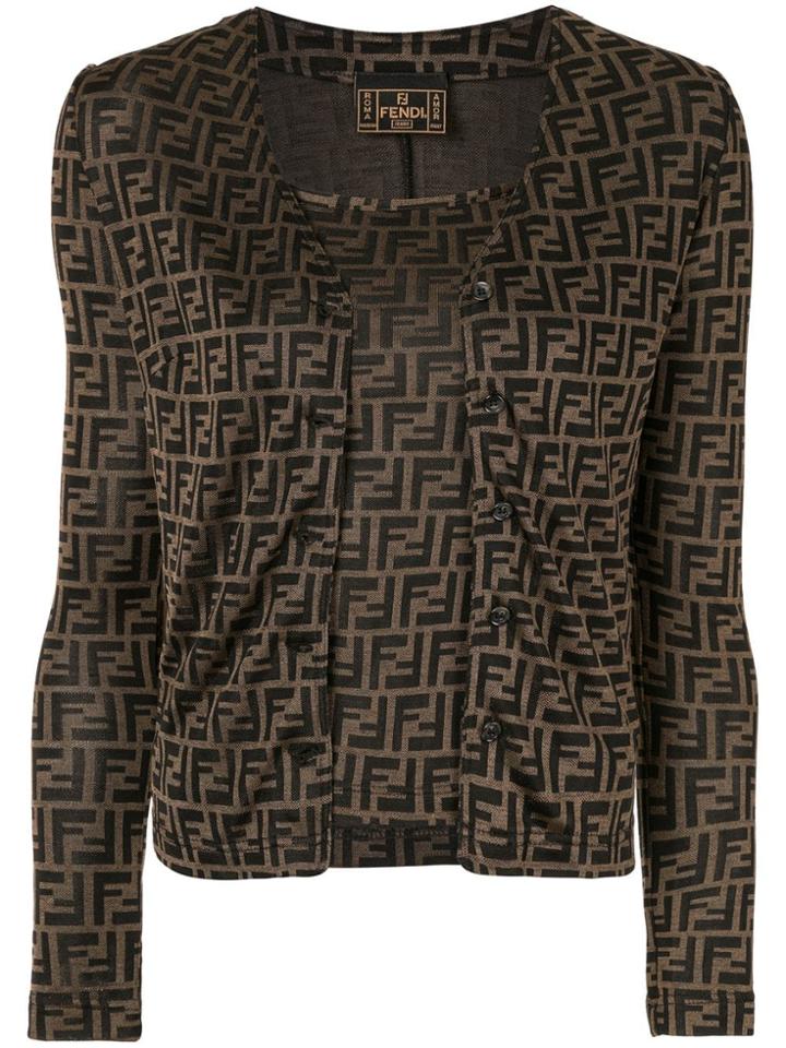 Fendi Vintage Ff Logo Cardigan And Cami Set - Brown