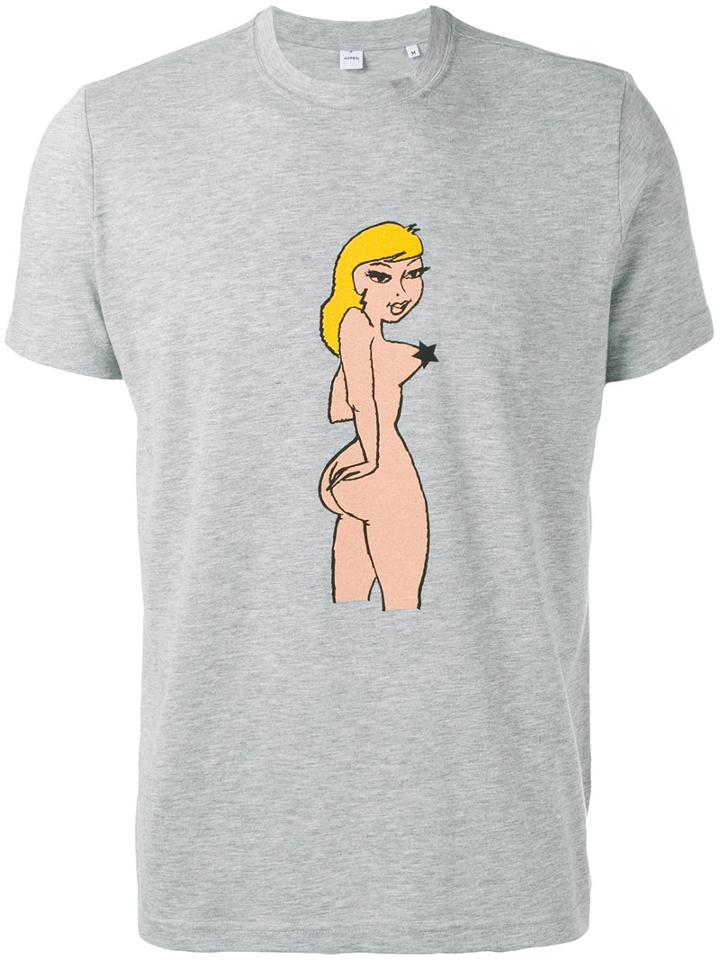 Aspesi Porn Star Print T-shirt, Men's, Size: Xxl, Grey, Cotton/polyester