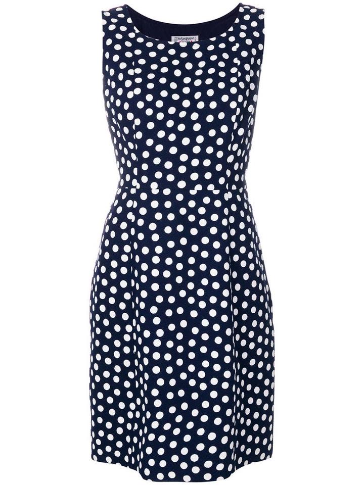 Yves Saint Laurent Pre-owned Polka Dot-print Sleeveless Dress - Blue