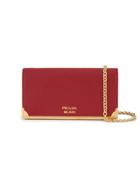Prada Logo Plaque Wallet On Chain - Red