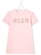 Msgm Kids Crystal Embellished Logo T-shirt - Pink