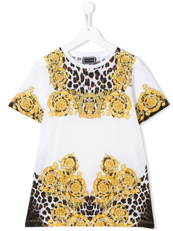 Young Versace Baroque And Cheetah Print T-shirt - White
