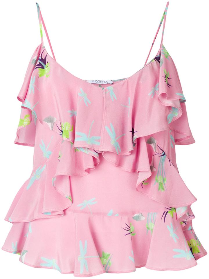 Vivetta Dragonfly Spaghetti Straps Top - Pink & Purple