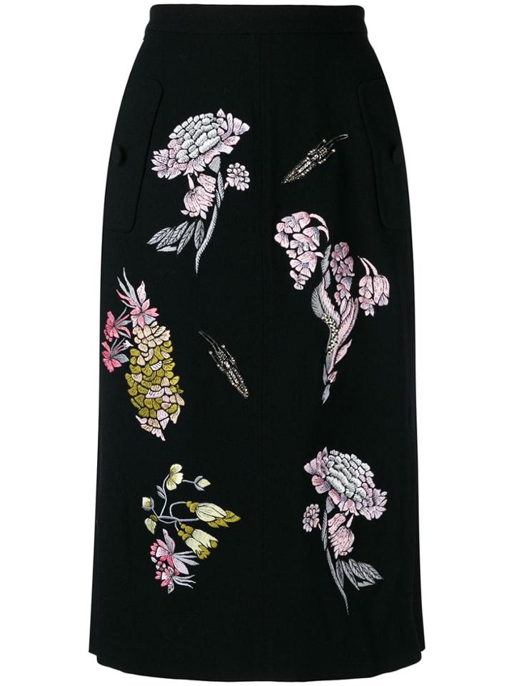 Markus Lupfer Flower Embroidered Midi Skirt - Black