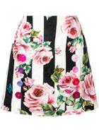 Dolce & Gabbana Striped Rose Print Mini Skirt - Multicolour