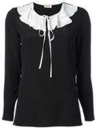 Saint Laurent Monochrome Ruffle Collar Blouse, Women's, Size: 38, Black, Silk