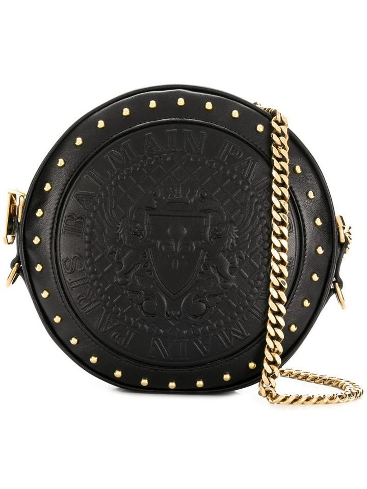 Balmain Logo Embossed Crossbody Bag - Black