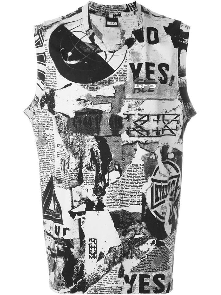 Ktz Newspaper Print Tank Top, Men's, Size: Xs, Nude/neutrals, Cotton