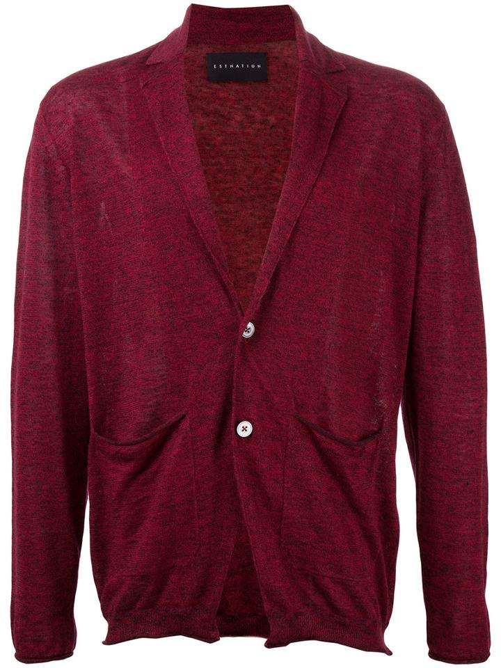Estnation - Front Pocket Cardigan - Men - Linen/flax - L, Red, Linen/flax