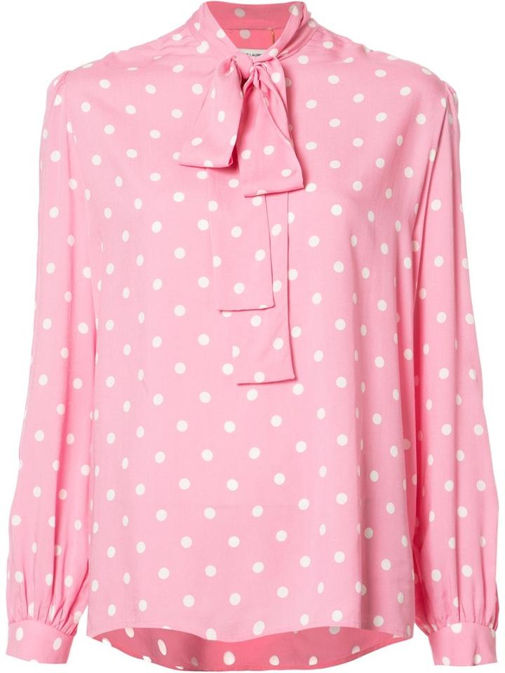 Saint Laurent Polka Dot Lavaliere Blouse, Women's, Size: 40, Pink/purple, Viscose