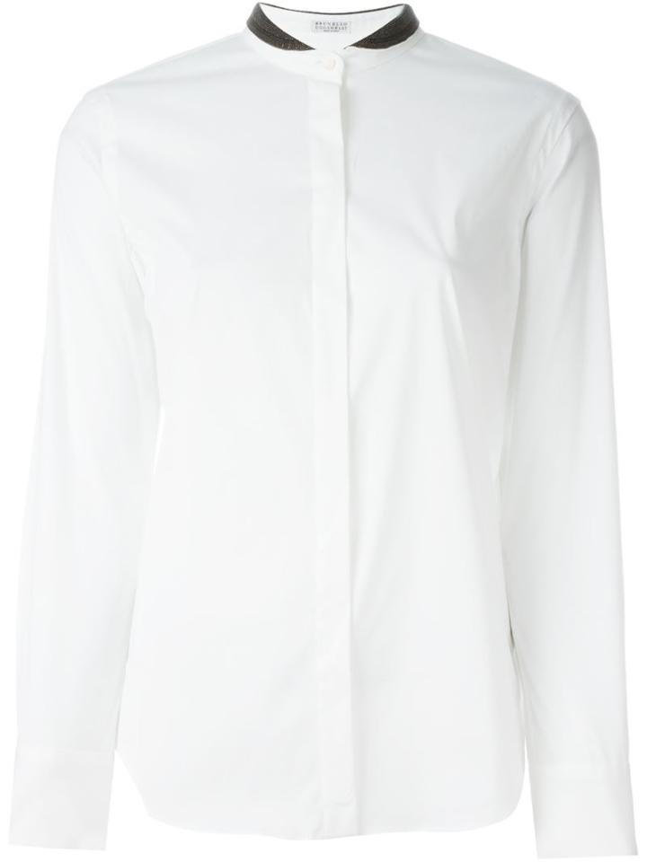 Brunello Cucinelli Embellished Collar Shirt, Women's, Size: Xxl, White, Cotton/polyamide/spandex/elastane
