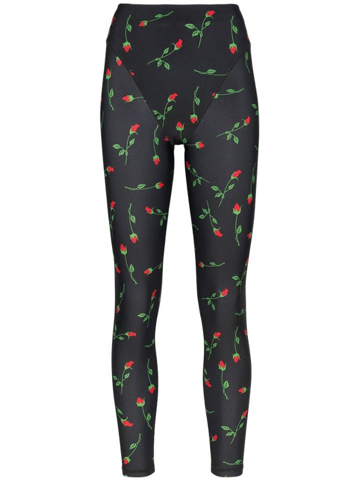 Adam Selman Sport Rose Print French-cut Leggings - Black