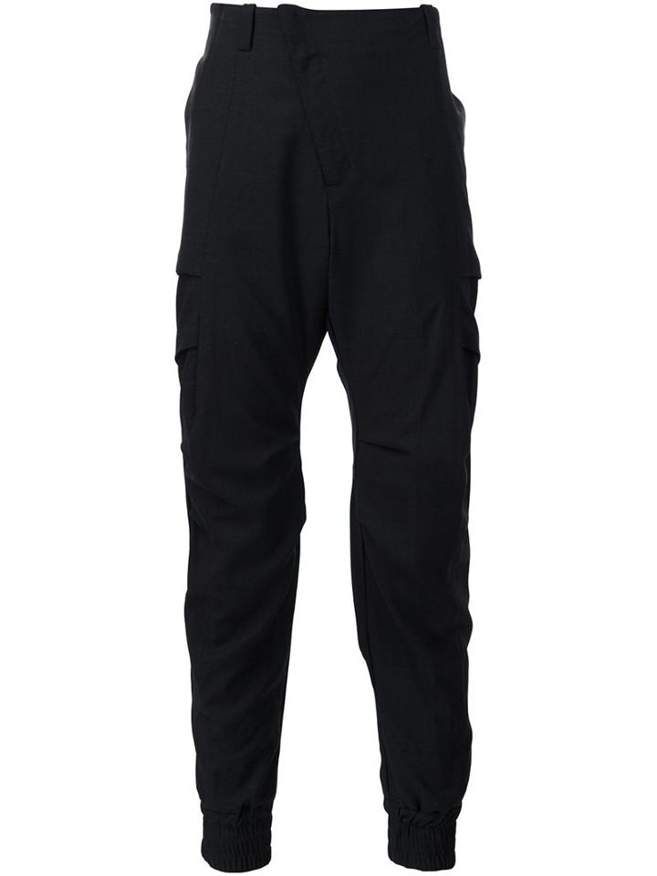 Devoa Tapered Stylised Trousers, Men's, Size: 3, Black, Polyester/wool