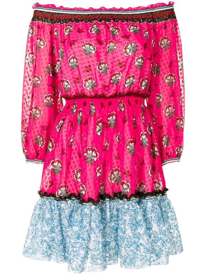 Mary Katrantzou Printed Bardot Dress - Pink & Purple