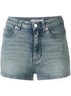 Givenchy Patch Detail Denim Shorts, Women's, Size: 34, Blue, Spandex/elastane/cotton