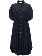 Chloé Asymmetric Hem Trench Silk Dress - Blue